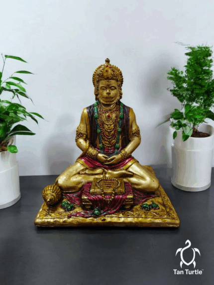 Tan Turtle Resin Dhyan Mudra Hanumanji Statue – Divine Serenity for Your Sacred Space
