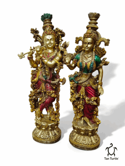 Tan Turtle Resin Radha & Krishna Ji Statue Pair – Divine Harmony in Artful Detail