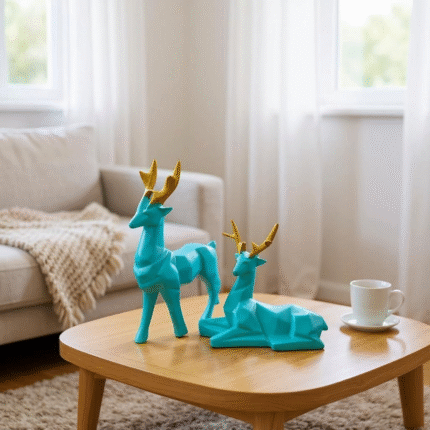 Tan Turtle Modern Deer Pair – Elegant Showpieces For Home Decoration