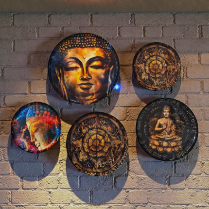 Tan Turtle Metal Wall Plates Set of 5 | Buddha Wall Décor | Handcrafted Iron Wall Art for Living Room, Bedroom & Meditation Space