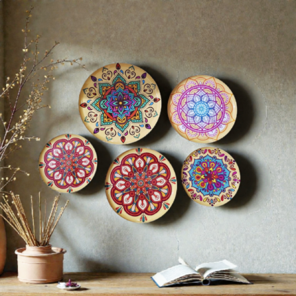 Tan Turtle Handcrafted Metal Wall Plates Set of 5 | Multicolor Mandala Wall Décor for Living Room, Bedroom & Office